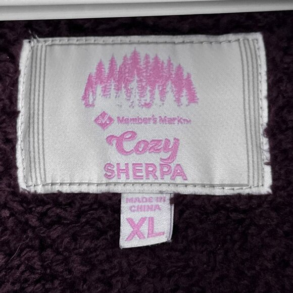 Members Mark Cozy Sherpa Pull Over Jacket Hoodie XL Plush Plum Quarter Zip-Up - Picture 7 of 11